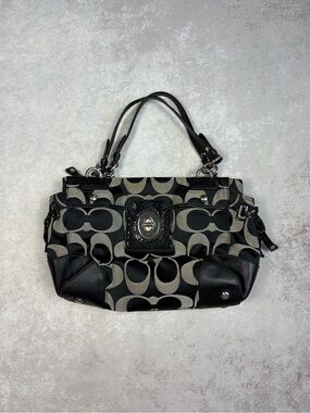 Vintage Coach Peyton Signature Sateen Carry All Tote Purse 14507 Black Jacquard